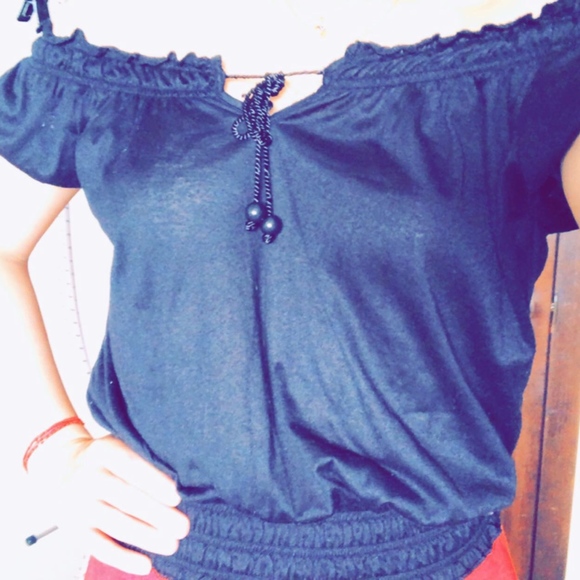 BLUE OFF SHOULDER SHIRT - Picture 3 of 3